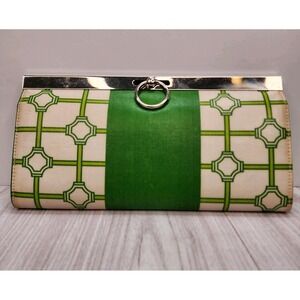Ellen Allen Clutch Oxford Green White Wallet Lime Silver Retro Clean‎ * READ